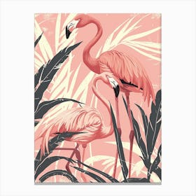 American Flamingo And Bird Of Paradise Minimalist Illustration 3 Canvas Print
