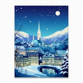 Winter Travel Night Illustration Zurich Switzerland 1 Canvas Print