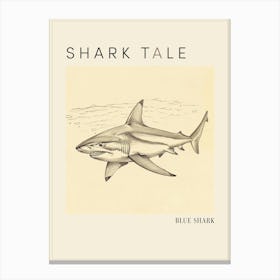 Bull Shark Vintage Illustration 3 Poster Canvas Print
