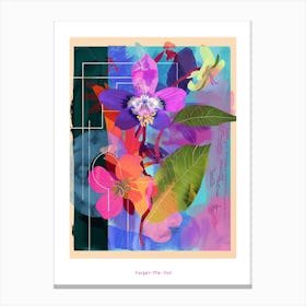 Forget Me Not 2 Neon Flower Collage Poster Canvas Print