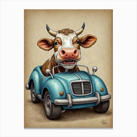 Cow In Car Canvas Print