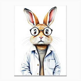 A Charming Watercolor Painting Of A Rabbit Wearing A White Lab Coat Canvas Print