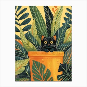 Cute Black Cat in a Plant Pot 2 Canvas Print