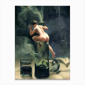 Le Vin Ginguet - Famous Cover Painting by Luis Ricardo Falero, Nude Witchy Sprite Fairy Pagan Gothic Cool 1 Canvas Print