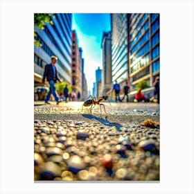 A Bustling City Sidewalk Captured From The Perspe Canvas Print