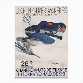 Luchon-Superbagneres France, Vintage Downhill Skier Canvas Print