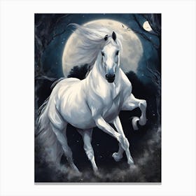 White Horse In The Moonlight 3 Canvas Print