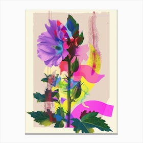 Hollyhock 1 Neon Flower Collage Canvas Print