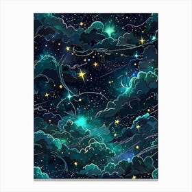 Seamless Pattern With Stars And Clouds 5 Canvas Print