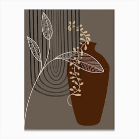 Plants Vase Leaves Botanical Nature Drawing Minimalist Canvas Print