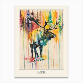 Caribou Colourful Watercolour 1 Poster Canvas Print