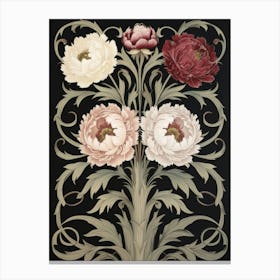 Four Peonies William Morris Style Canvas Print