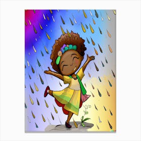 Little Girl Happy Rain Dance Canvas Print
