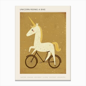 Unicorn Riding A Bike Muted Pastels 1 Poster Canvas Print