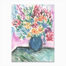 Colorful Bouquet - hand painted watercolor vertical floral flowers living room kitchen Canvas Print