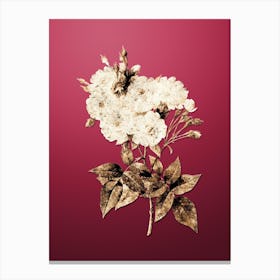 Gold Botanical Noisette Roses on Viva Magenta n.0768 Canvas Print
