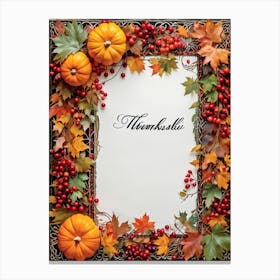 Calligraphy Of Thankful Ensconced In An Elaborate Vintage Style Frame Weaving Through A Tapestry (3) Canvas Print