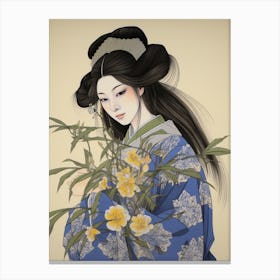 Hanashobu Japanese Water Iris 2 Vintage Japanese Botanical And Geisha Canvas Print