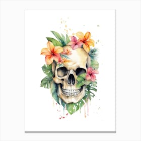 Skull With Tropical Flowers Canvas Print