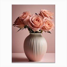 A Vase Of Pink Roses 12 Canvas Print