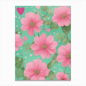 Pink Flowers With Hearts Canvas Print