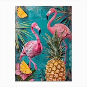 Flamingoes & Pineapple Kitsch Collage 4 Canvas Print