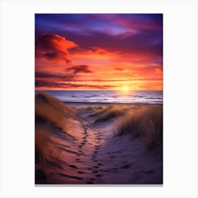 Formby Beach Merseyside With The Sun Set, Vibrant Painting 1 Canvas Print