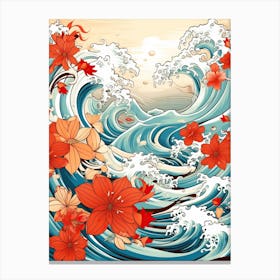Great Wave With Daffodil Flower Drawing In The Style Of Ukiyo E 1 Canvas Print