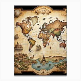 A World Map Visualizing An International Journey Pinpointing Iconic Historical Landmarks Across Var (7) Canvas Print