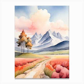 Tranquil Mountains In Minimalist Watercolor Vertical Composition 26 Canvas Print
