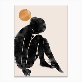 Woman Silhouette With Sun 1 Canvas Print