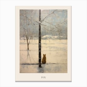 Vintage Winter Animal Painting Poster Fox 4 Canvas Print