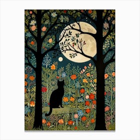 Cat In The Moonlight Style William Morris 2 Canvas Print