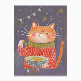 Orange Cat Pasta Lover Folk Illustration 3 Canvas Print