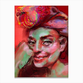 Woman Portrait Colourful Red Canvas Print