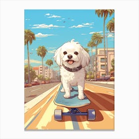 Maltese Dog Skateboarding Illustration 2 Canvas Print