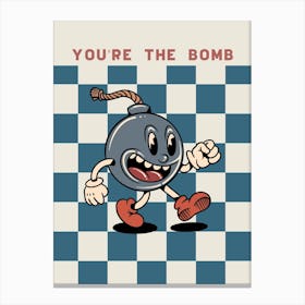 Vintage Retro Style Cartoon with Checkerboard Background Print - "you're the bomb" - Cool Art Prints for Skater Kids Canvas Print