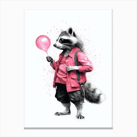 Raccoon With Pink Balloon 2 Canvas Print