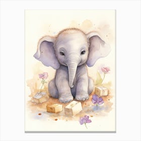 Elephant Painting Collecting Stamps Watercolour 3 Canvas Print