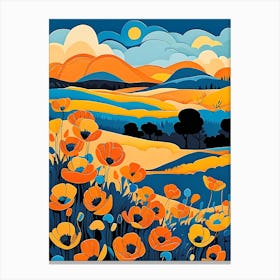 Cartoon Poppy Field Landscape Illustration (17) Canvas Print