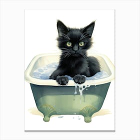 Black Cat In Bathtub Bathroom 5 Canvas Print