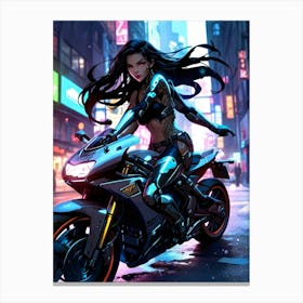 Girl On A Motorcycle Canvas Print