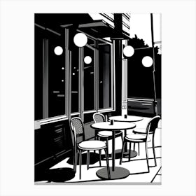 Black And White Illustration Of A Cafe Canvas Print