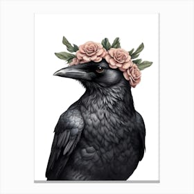 Crow With Flower Crown Canvas Print