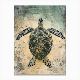 Sea Turtle & The Waves Vintage Illustration 5 Canvas Print