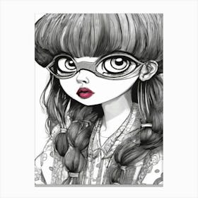 Girl With Glasses And Red Lips Canvas Print