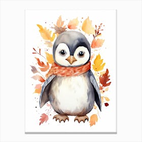 A Penguin Watercolour In Autumn Colours 0 Canvas Print