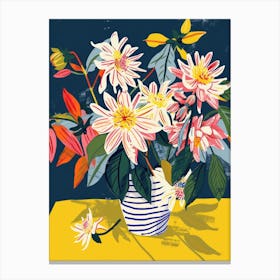 Dahlia Flowers On A Table   Contemporary Illustration 2 Canvas Print
