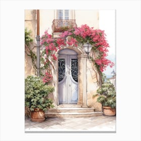 Antibes, France   Mediterranean Doors Watercolour Painting 2 Canvas Print