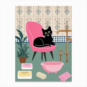 Cat In Pink Chair Canvas Print